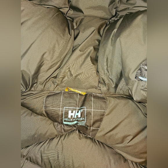 HELLY HANSEN Womens Size Small Goose Down Puffer Jacket Brown Windowpane Hood - Picture 4 of 7